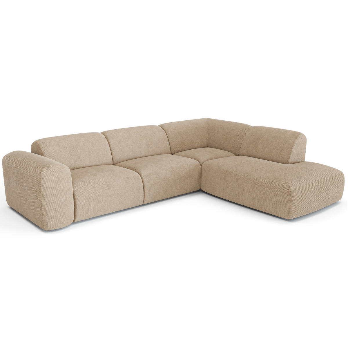ECKSOFA RECHTS Gerippter Samt Beige 269cm - Beige, Textil (269/221cm) - Sia Home