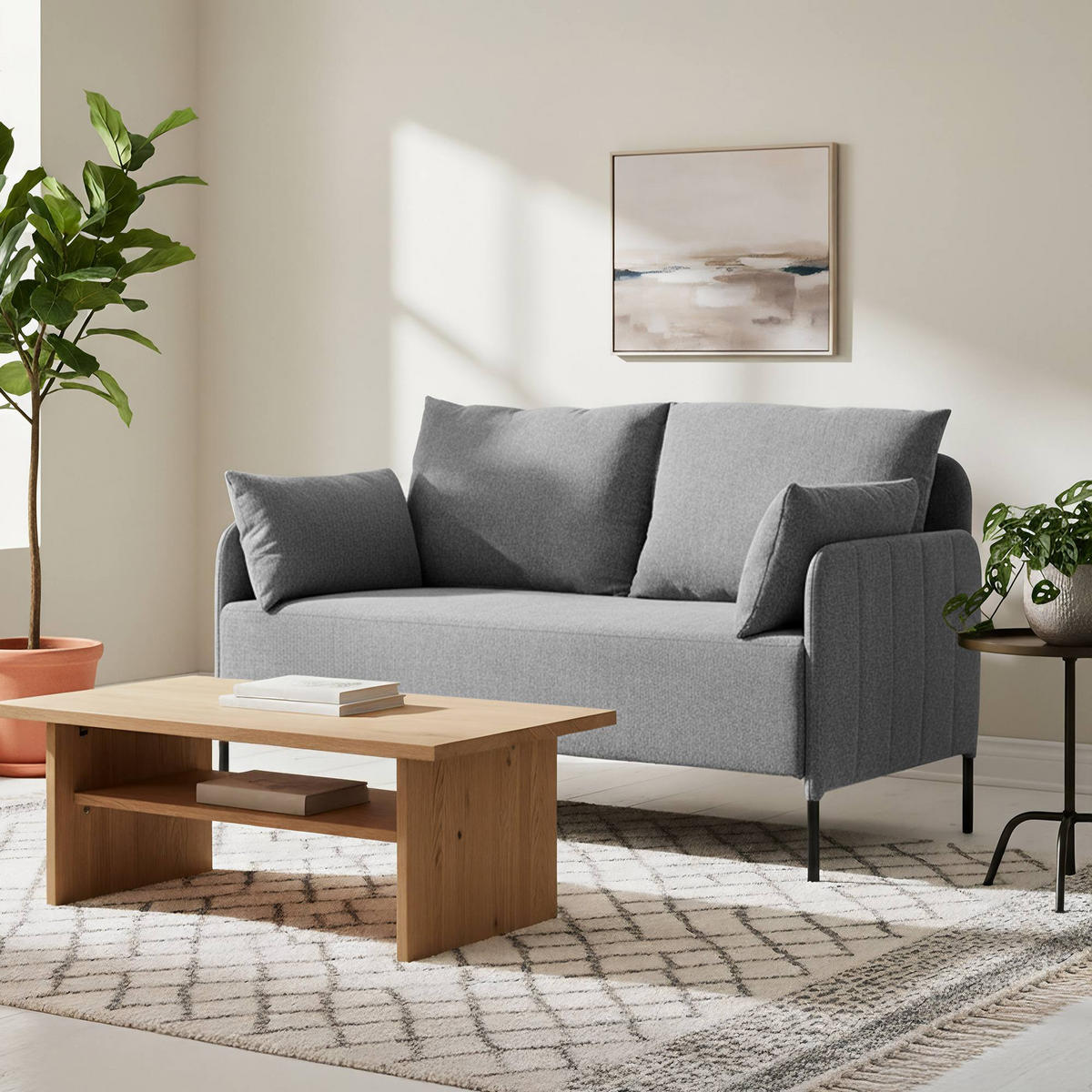 COUCH Bernd 2-Sitzer Stoff 131x79x79cm Stoff Hellgrau Sofa - Hellgrau, Kunststoff (131/79/79cm) - DELUKE