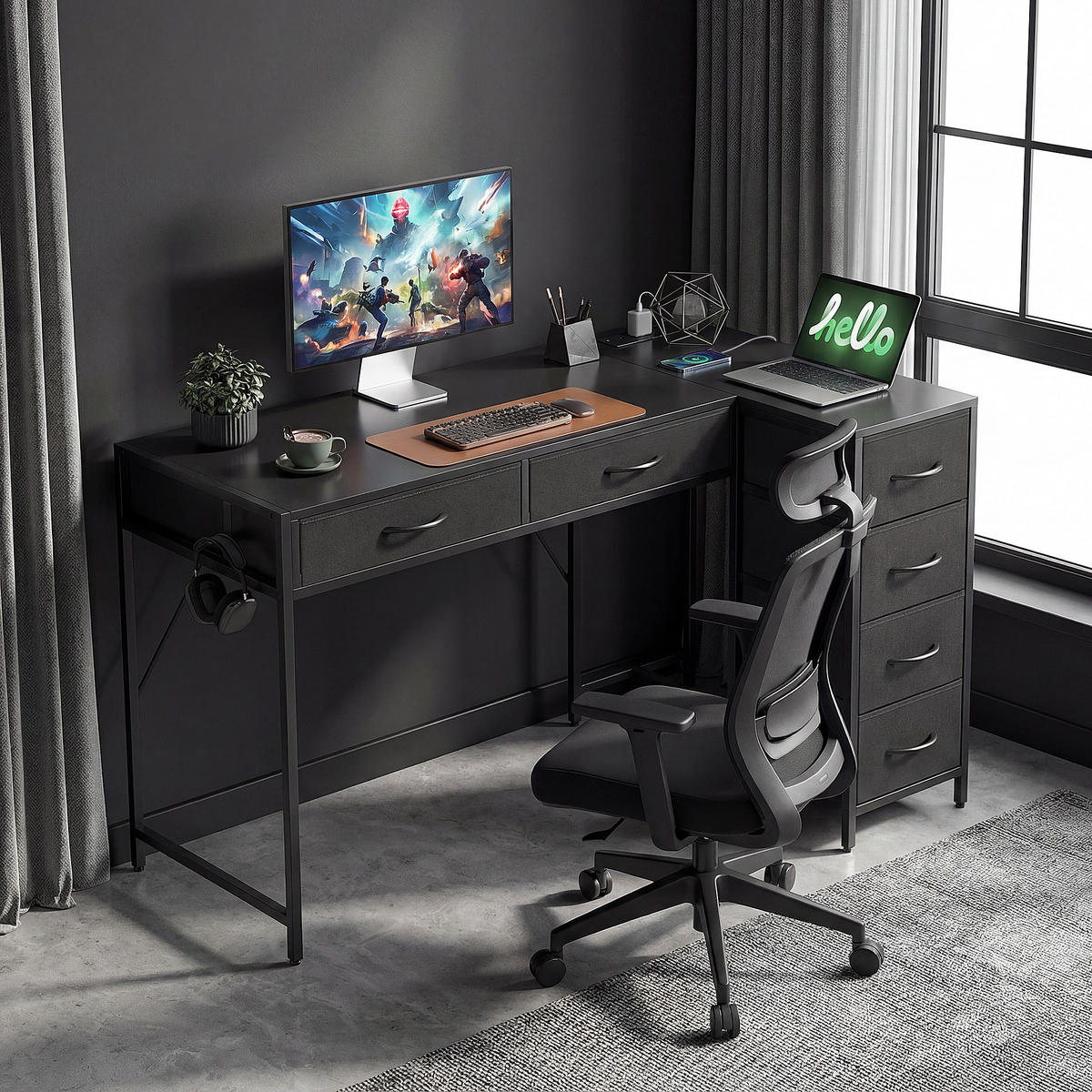 BÜROTISCH Schwarz 1 Stück - Schwarz, Holzwerkstoff (48/126/80cm) - GiPP