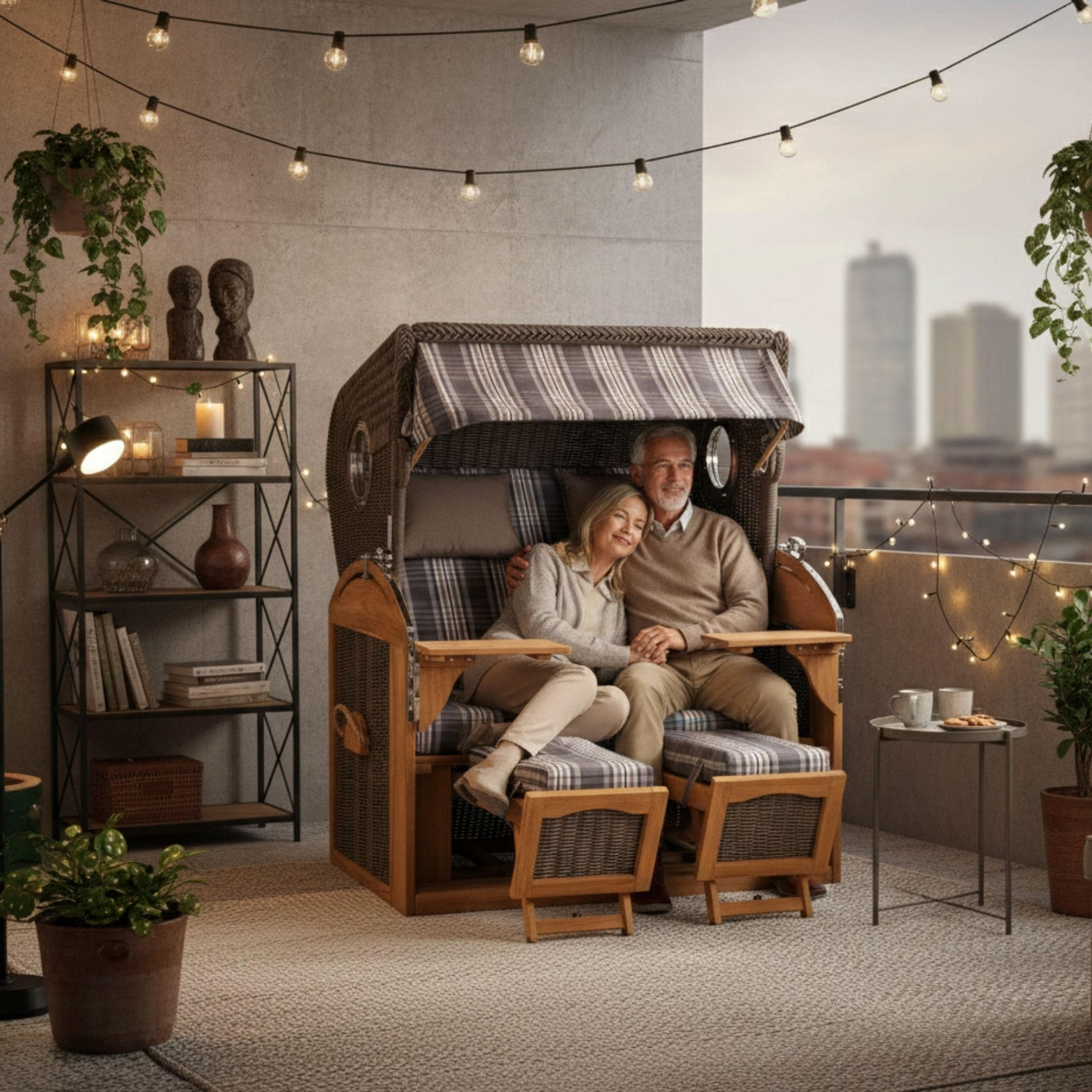 Thumbnail - Mr. Deko Strandkorb, Grau, Metall, Kariert, Füllung: Schaumstoff,Schaumstoff,Schaumstoff,Schaumstoff, 142x170x95 cm, Gar...