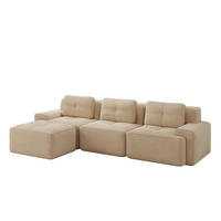 ECKSOFA 293/177/69 cm beige aus Cord mit Tiefsitz, Ottomane und montagefreiem Design - Beige, Textil (177/293cm) - OKWISH