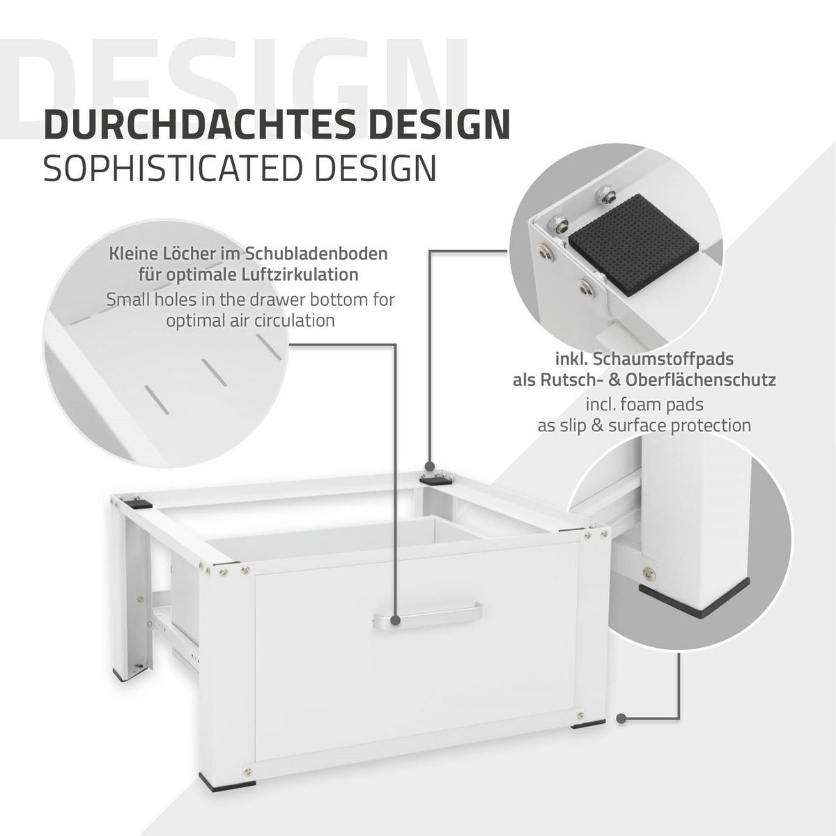 WASCHMASCHINEN UNTERGESTELL mit Schublade 63x54 cm Weißaus Stahl - Weiß, Metall (54/31.5/63cm) - ML-DESIGN
