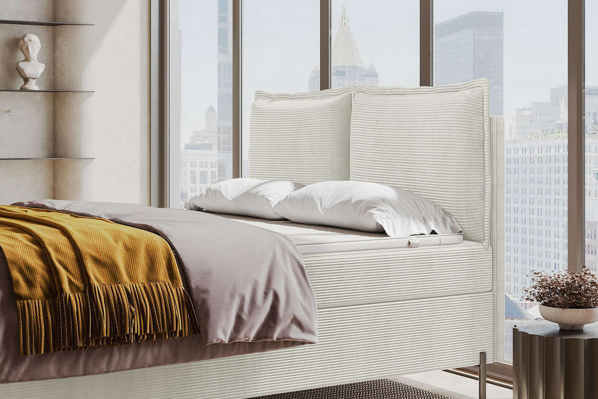 BOXSPRINGBETT VERO Cordstoff Greige 140/200 cm - Greige/Schwarz, Holzwerkstoff/Textil (140/200cm) - 99rooms