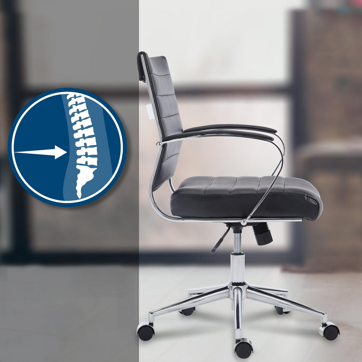 DREHSTUHL Lederlook Schwarz - Chromfarben/Schwarz, Leder/Textil (57/90/62cm) - CLP