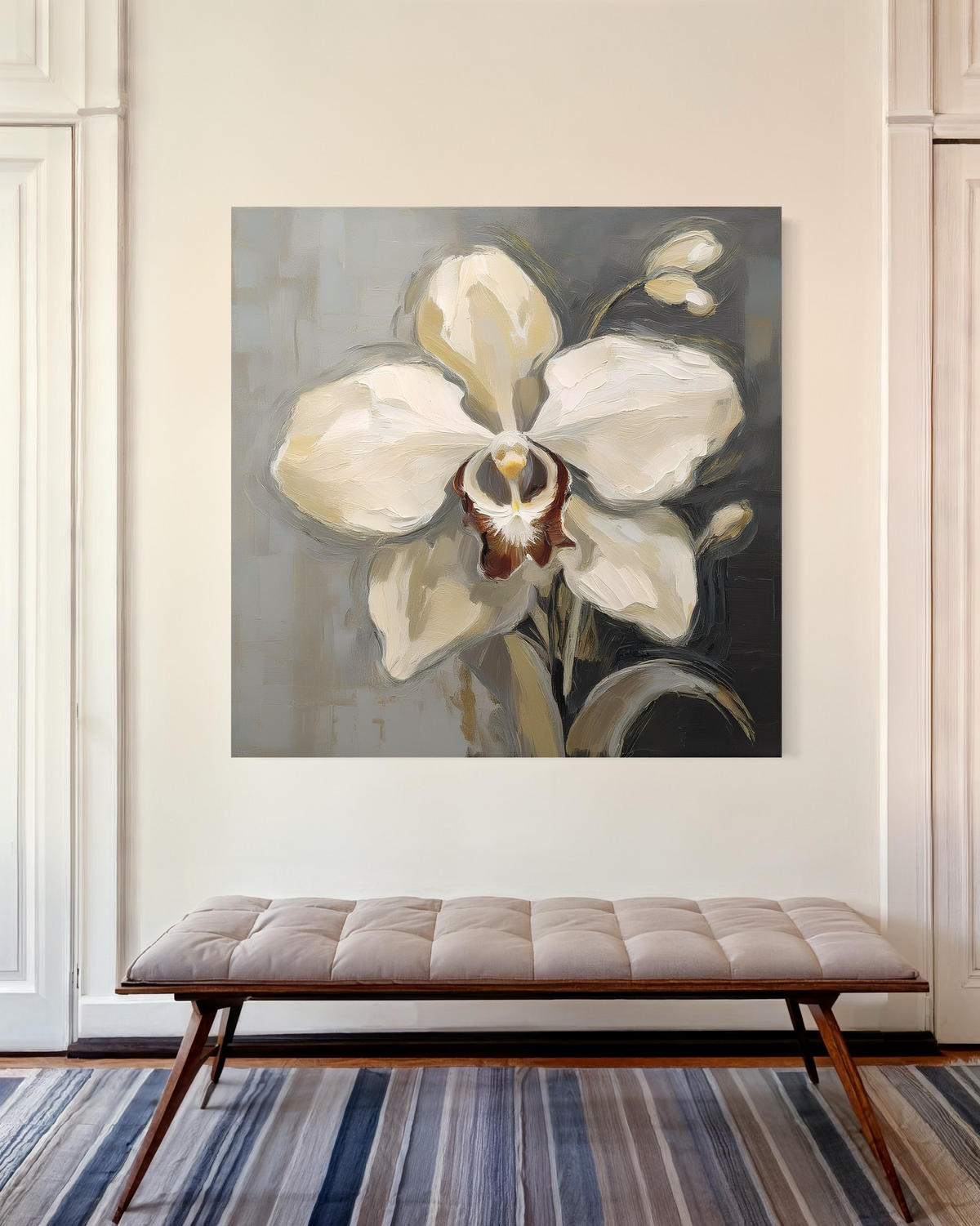 WANDBILD weiß bemalte orchidee - Weiß, Textil (30/30cm) - Feeby