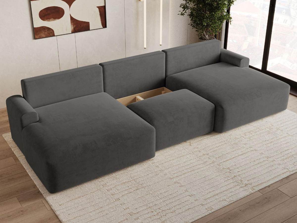 ECKSOFA U Serene Dunkelgrau - Dunkelgrau, Holz/Textil (391/145cm) - Graingold