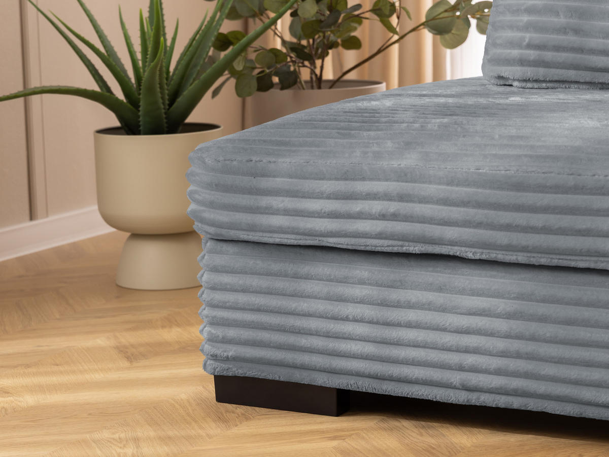 ECKSOFA Wolke mit tiefer Sitzfläche, Schlaffunktion und praktischem Bettkasten aus weichem Grau Cordstoff - Schwarz/Grau, Holz/Kunststoff (225/162cm) - S-Style