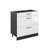 KUCHYNSKÁ SPODNÁ SKRINKA R-Line, Biely vysoký lesk/antracitová, 80 cm s 3 zásuvkami bez pracovnej dosky - biela s vysokým leskom/antracitová, kompozitné drevo (80/81.6/46cm) - Vicco