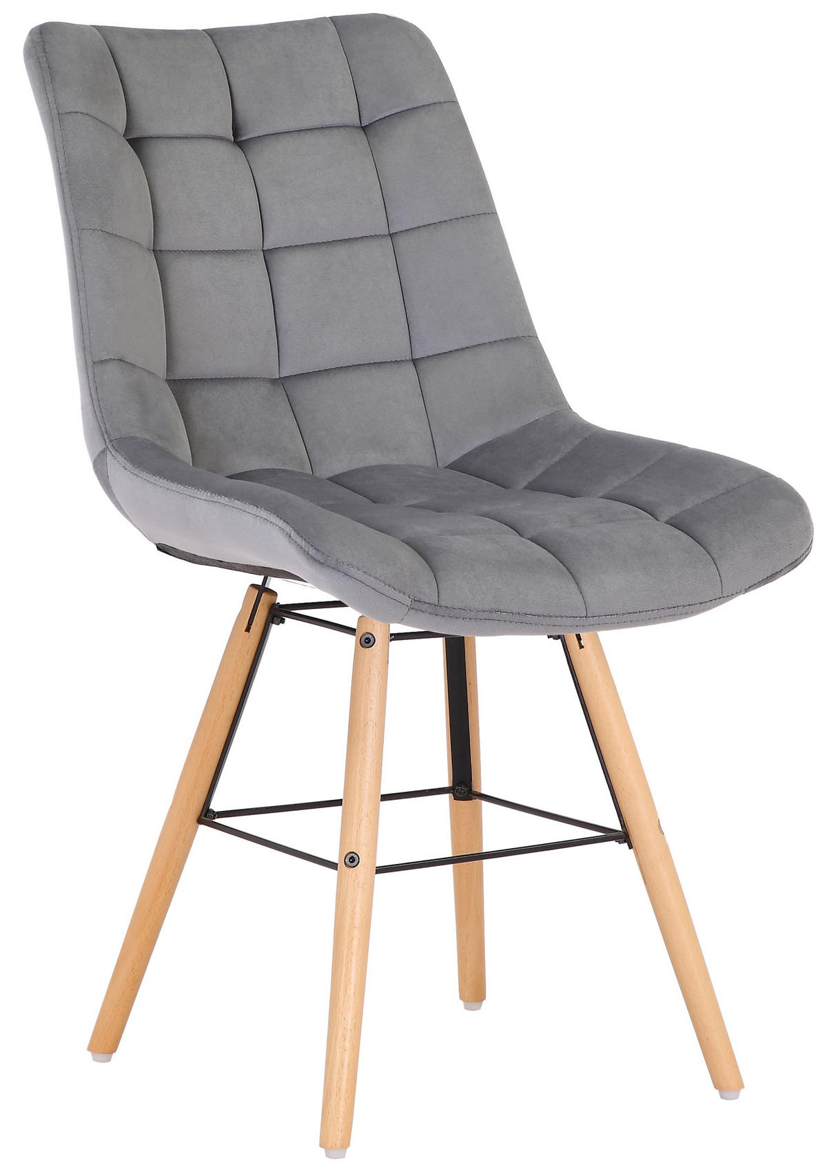 STUHL 2er Set Samt grau - Eukalyptusholzfarben/Grau, Holz/Textil (46/82/60cm) - CLP
