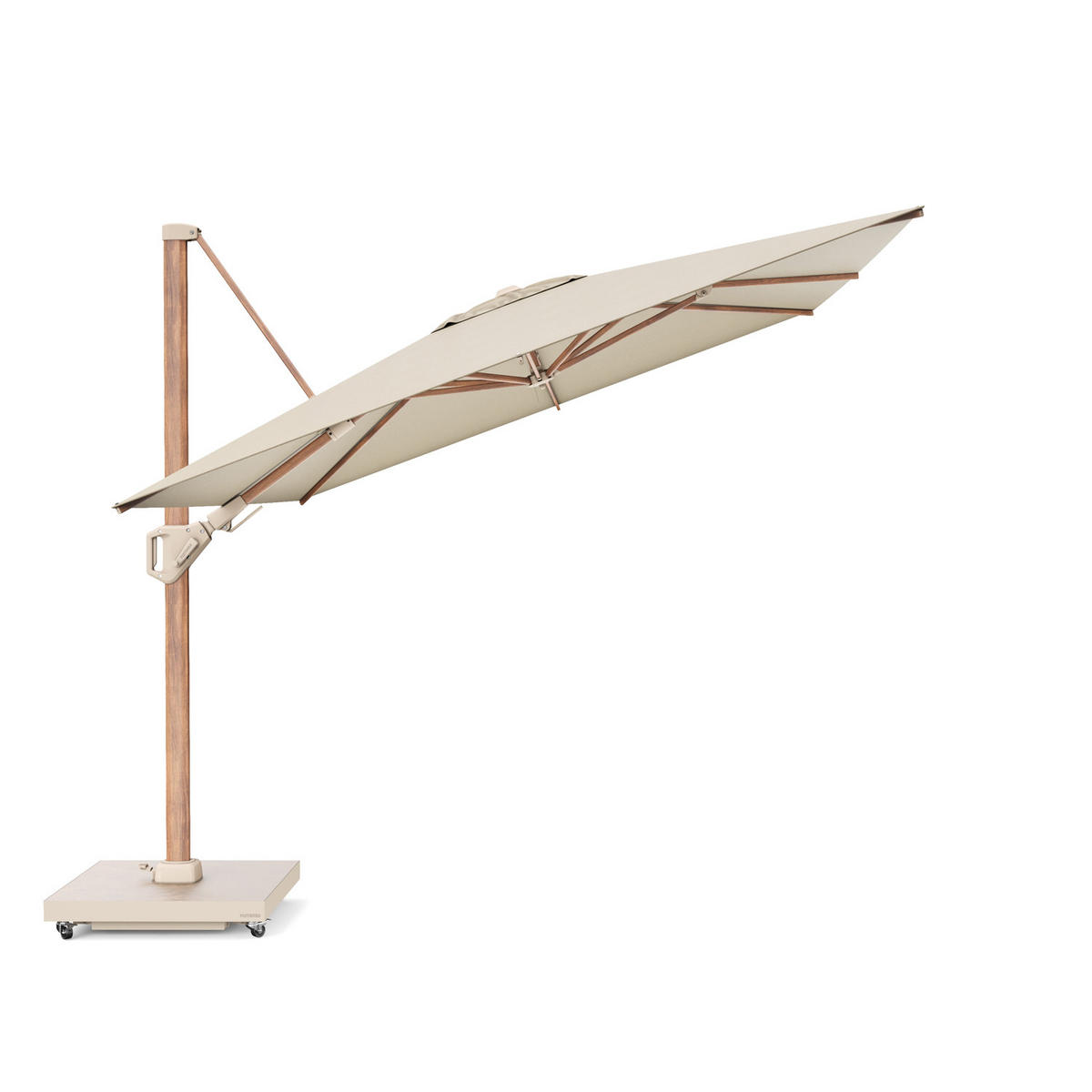 AMPELSCHIRM rechteckig 2.6 x 3.5 m Challenger T² Premium 360° kippbar natur/teak - Creme, Metall (260/350cm) - Platinum