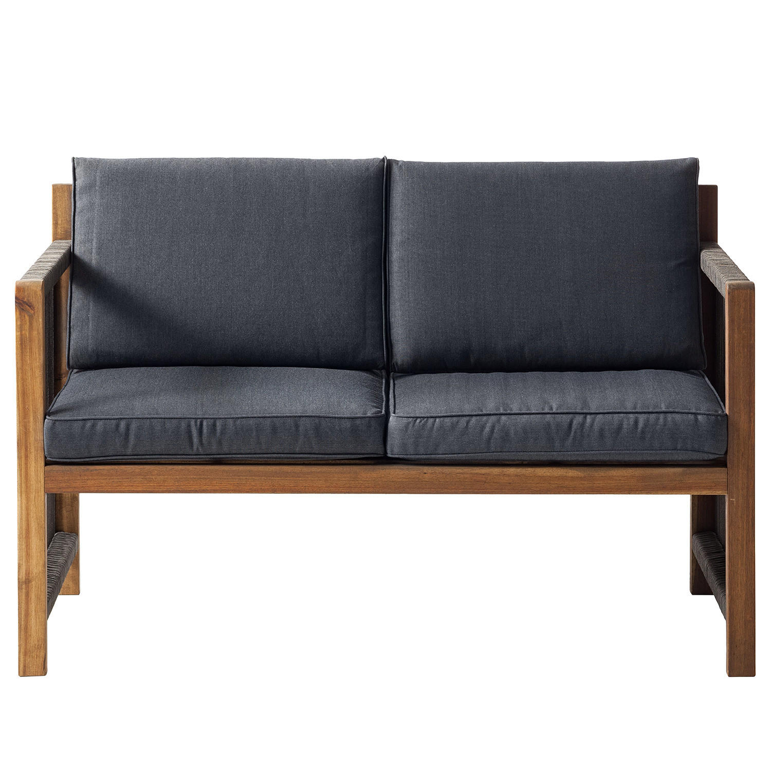 MASSIVE GARTENBANK - Akazie massiv / Polyester - Braun / Grau - - Braun/Grau, Holz/Textil (132/86/66cm) - home24