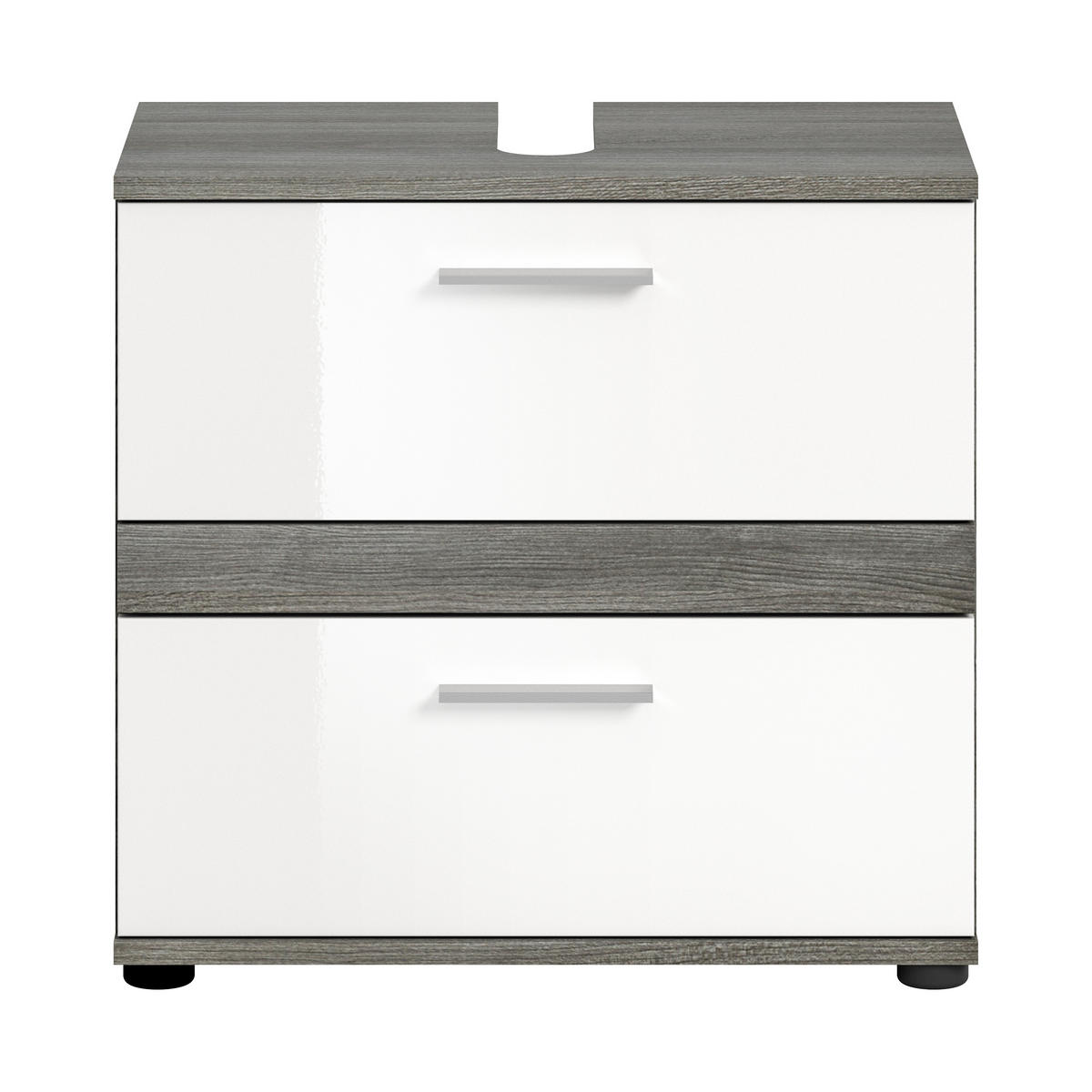 WASCHBECKENUNTERSCHRANK Blake Bad in Rauchsilber Nb. und weiß hochglanz B/H/T: 60x57x34 cm - Silberfarben, Holz (60/57/34cm)