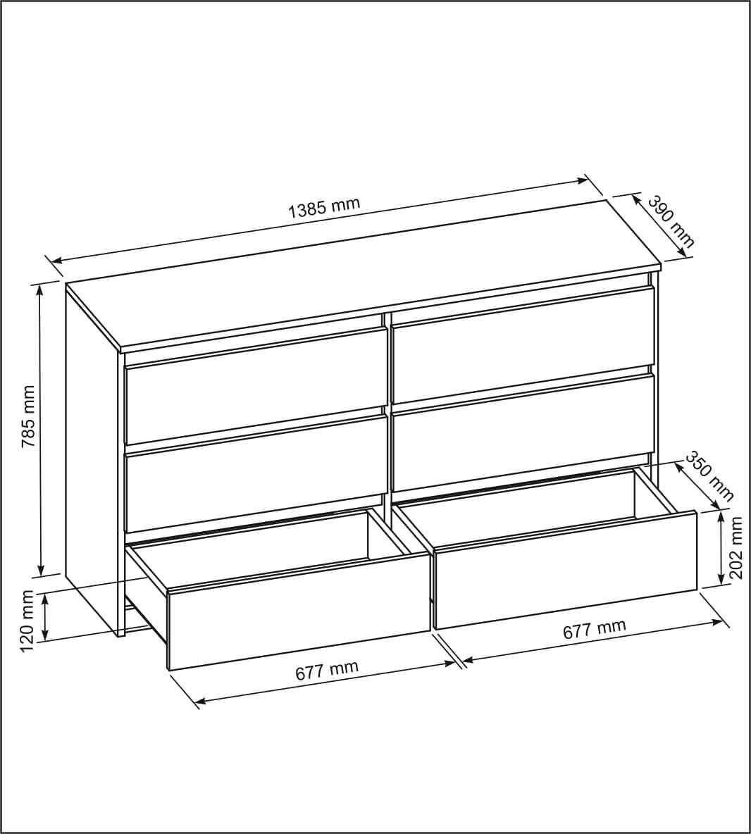 Thumbnail - Mobelsta Kommode, Weiß Hochglanz, Holzwerkstoff, Teilmassiv,Strukturbuche, 6 Schubladen, 138.5x78.5x39 cm, Wohnzimmer, K...
