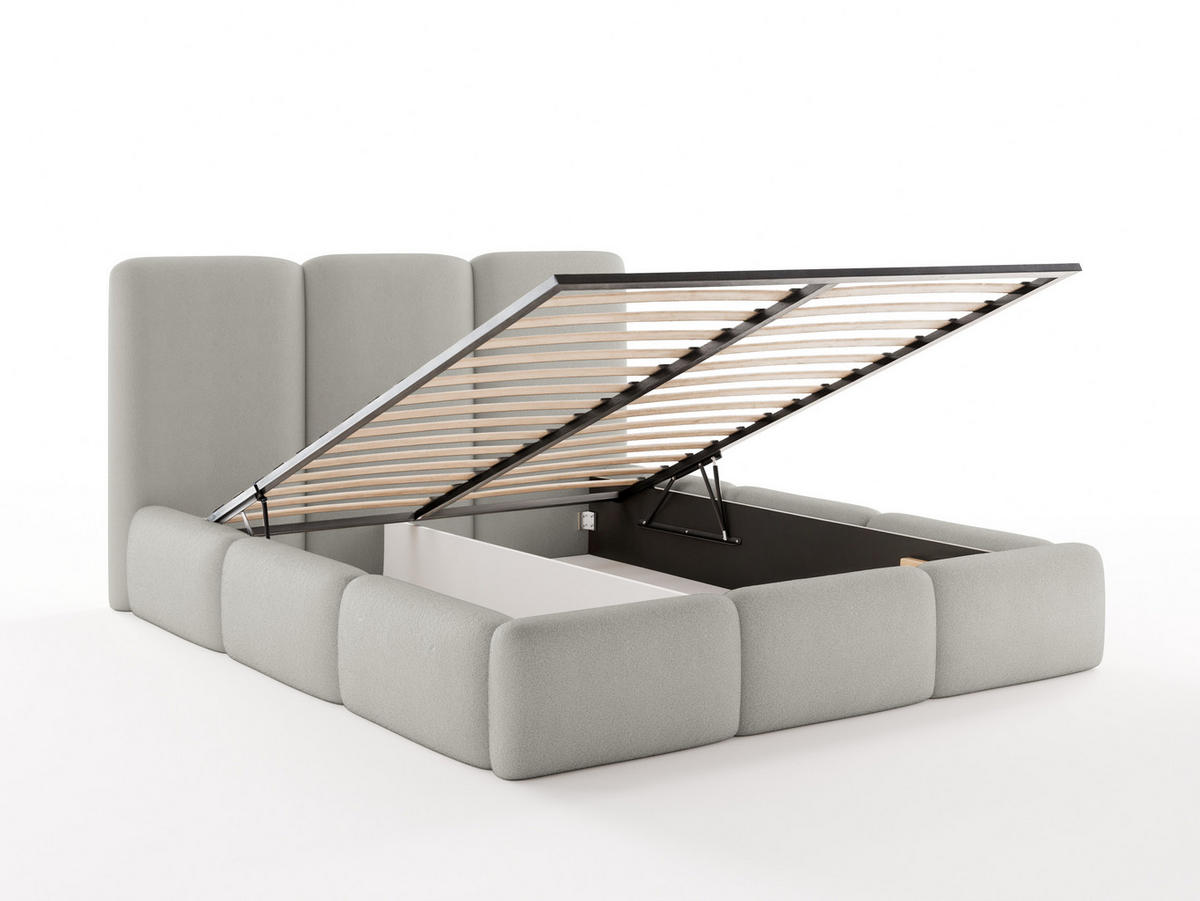 POLSTERBETT VARDO 180x200 cm mit Bettkasten, Stauraum und Metall-Lattenrost – Bouclé Stoff Hellgrau - Hellgrau/Schwarz, Textil/Metall (180/200cm) - Luxkor24