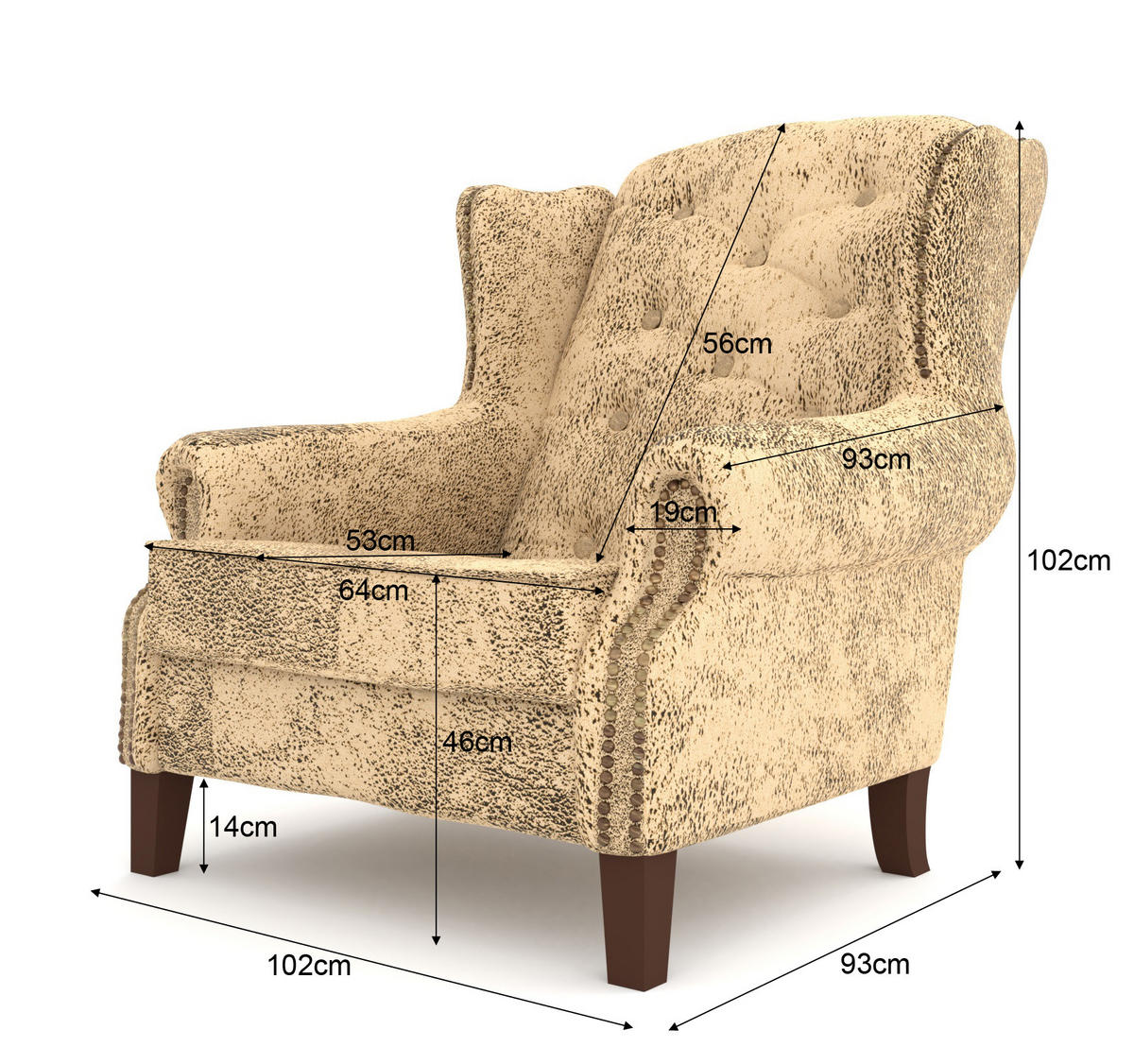 CHESTERFIELD-SESSEL Anton Beige Microfaser Vintageoptik - Beige/Braun, Holz/Textil (102/102/93cm) - S-Style Möbel