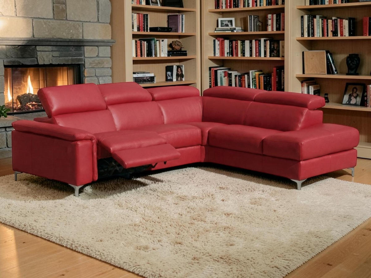 ECKSOFA Avenger Echtleder mit 1 x Relaxfunktion Rot - Rot, Leder/Metall (271/81/224cm)