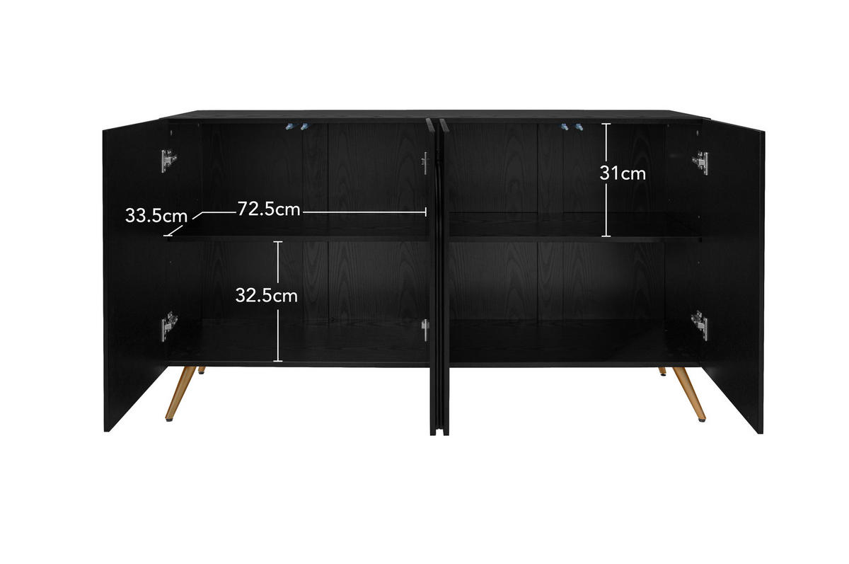 ANRICHTE Mid-Century-Design Schwarz-Goldfarben 150/38/83 cm - Schwarz, Holz (150/83/38cm) - PANGIVO