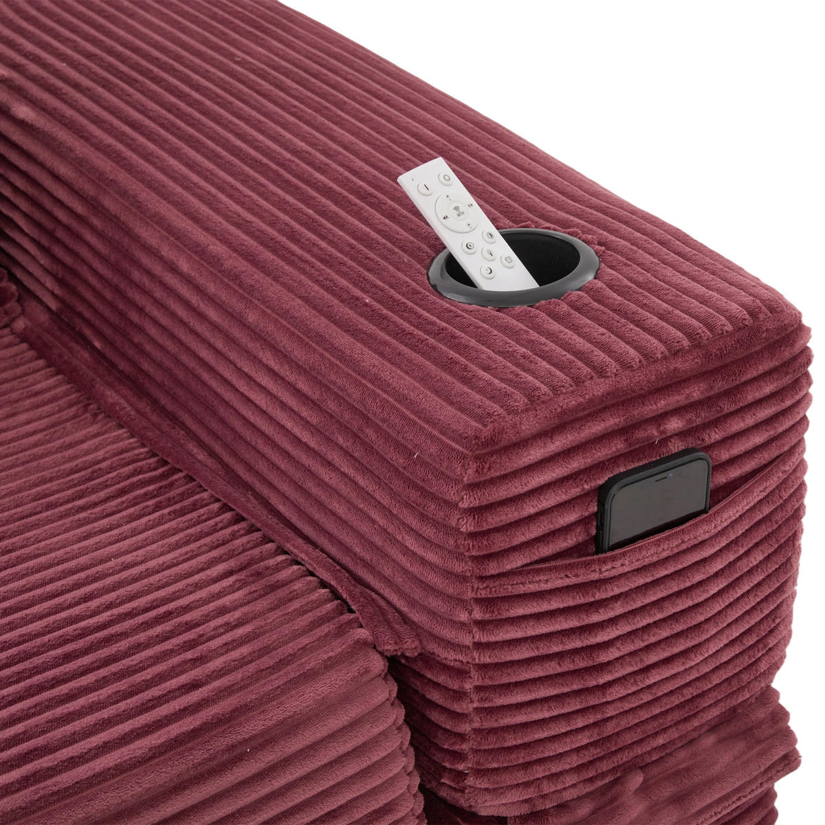 SCHLAFSOFA DE-33602 mit Federkern und Getränkehalter Weinrot - Weinrot, Textil (122/80/98cm) - ComfortXL