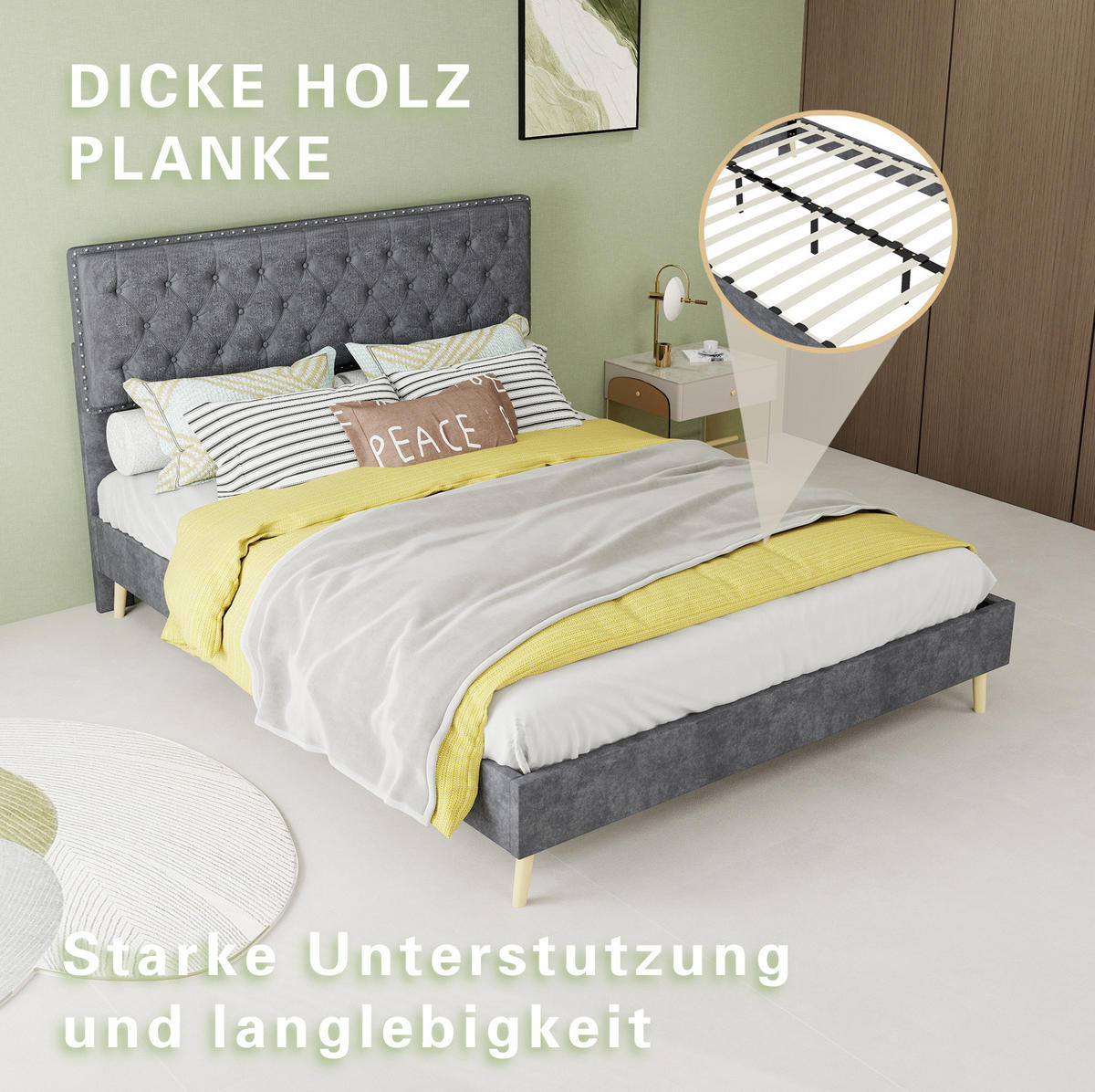 POLSTERBETT 140/200 cm mit Matratze, hohem Kopfteil, Stauraum unter dem Bett und Holzlattenrost, Grau - Grau, Textil (140/200cm) - Redom