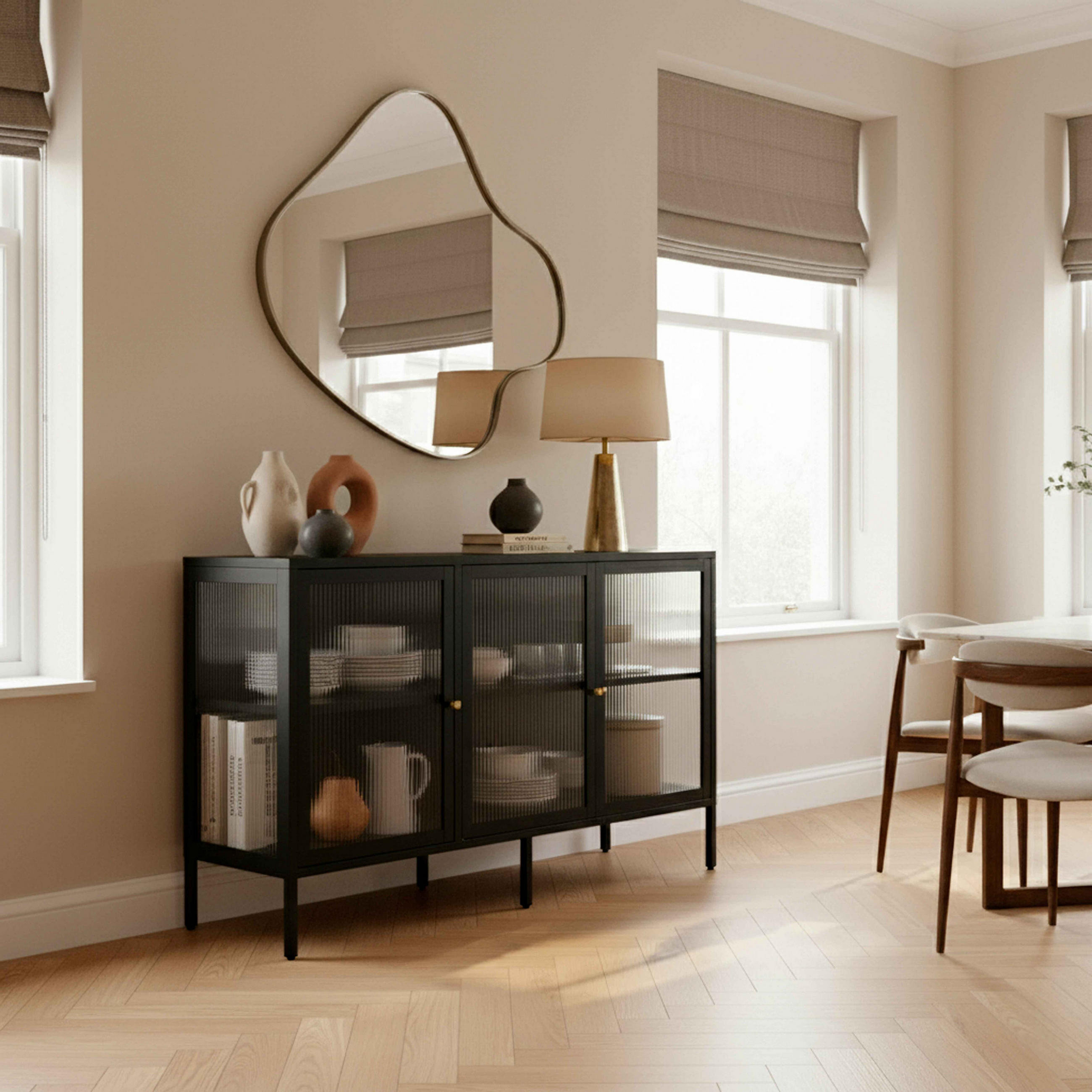 SIDEBOARD, Schwarz - Schwarz, Stein (35/80/140cm) - Oviala