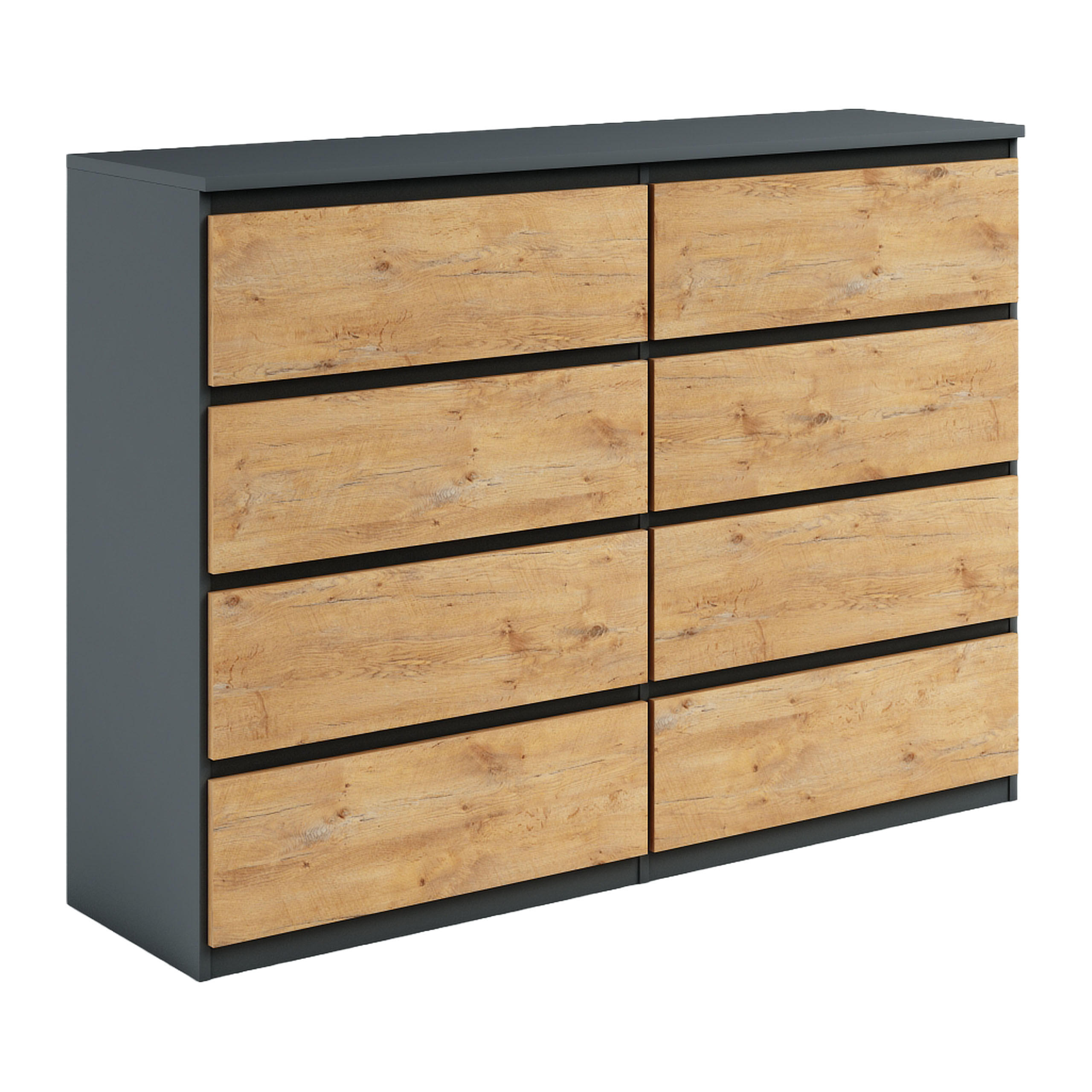 KOMMODE NUDO 120/101,5/39cm mit 8 Schubladen Türen Anthrazit - Eichefarben/Anthrazit, Holzwerkstoff (120/101.5/39cm) - MASSENO