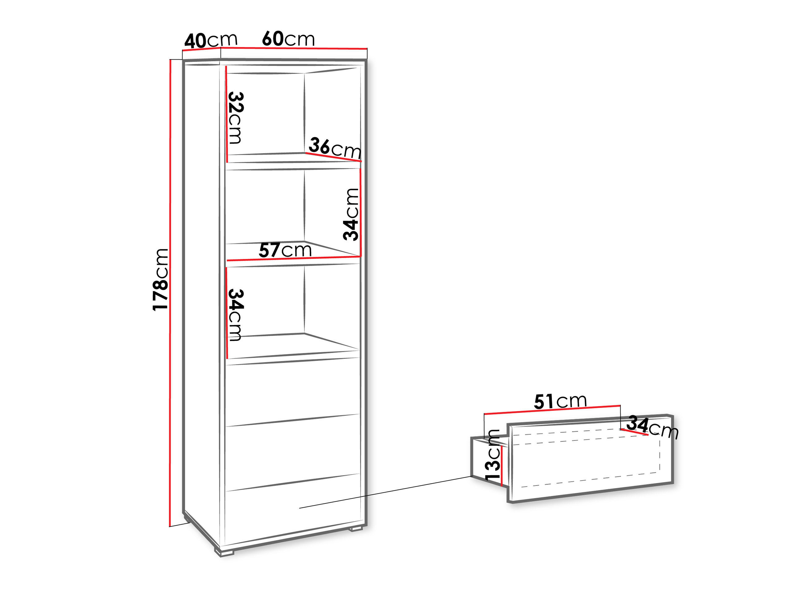 Thumbnail - Mirjan24 Bücherregal, Weiß, Holzwerkstoff, 3 Schubladen, Rechteckig, 60x178x40 cm, Wohnzimmer, Regale, Bücherregale