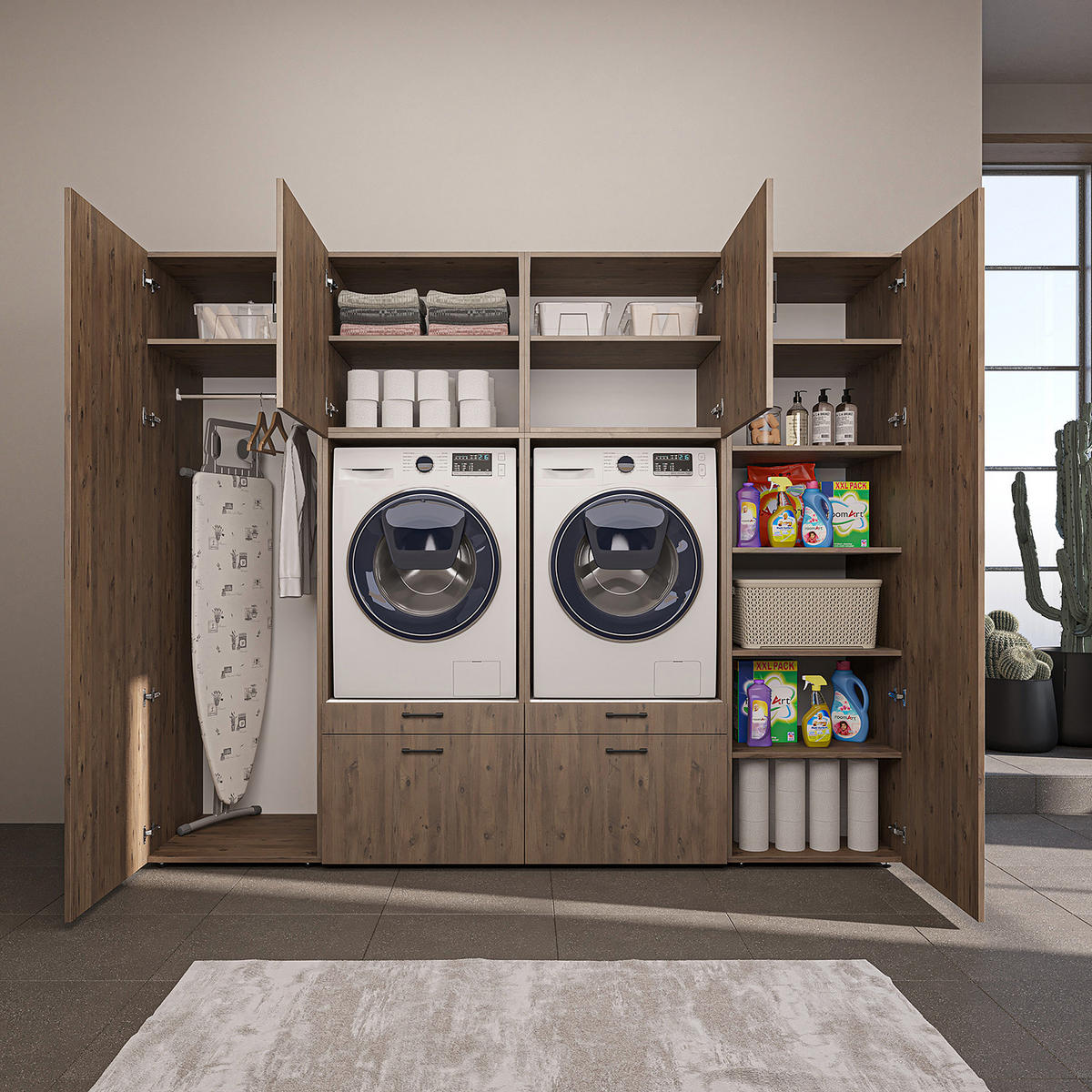 WASCHMASCHINENSCHRANK Serie 2 254cm Breit, 205cm Hoch - Eichefarben, Holzwerkstoff (254/205/67cm)