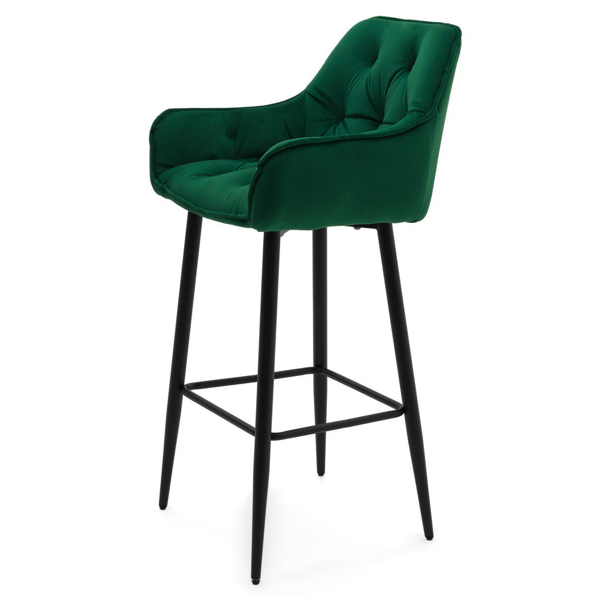 BARHOCKER SIENA gepolstert mit Steppung - grün - Samt Velours - Schwarz/Grün, Metall (53/97/52cm) - NEW HOME