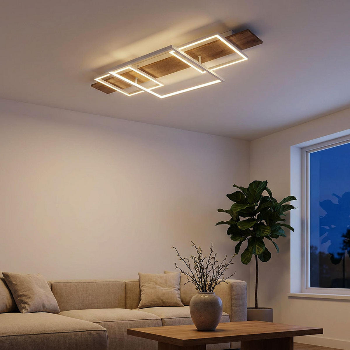 LED DECKENLEUCHTE Metall Holzoptik Braun - Weiß, Metall (95/40/10cm) - Globo Lighting