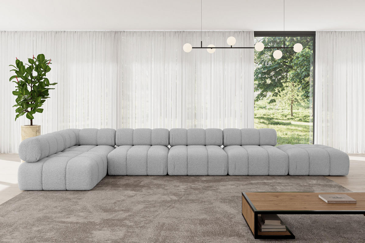 ECKSOFA modulares Sofa Favio-L3 - 475x190x70 cm Hellgrau Bouclé - Hellgrau, Holzwerkstoff/Textil (475/190cm) - ALTDECOR