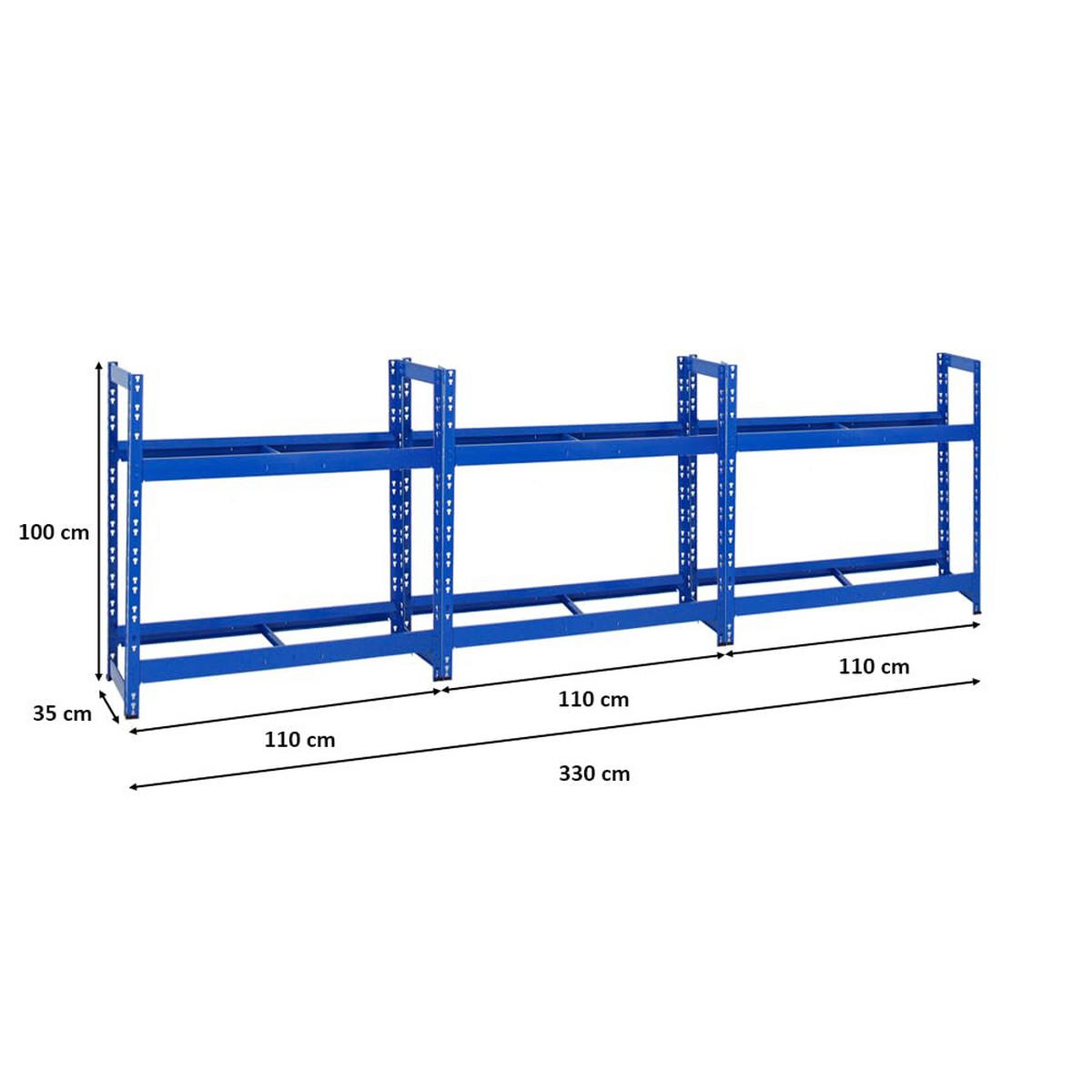 REIFENREGAL Tiger 3er-Set mit 3x 100x110x35 cm 150 kg Fachlast bis zu 24 Reifen mit Ebenen Blau - Blau, Metall (330/100/35cm) - PROREGAL