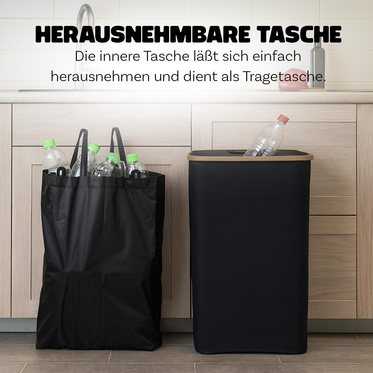PET-FLASCHEN Sammelbehälter 100L - Schwarz, Textil (44/70/33cm) - Bestlivings