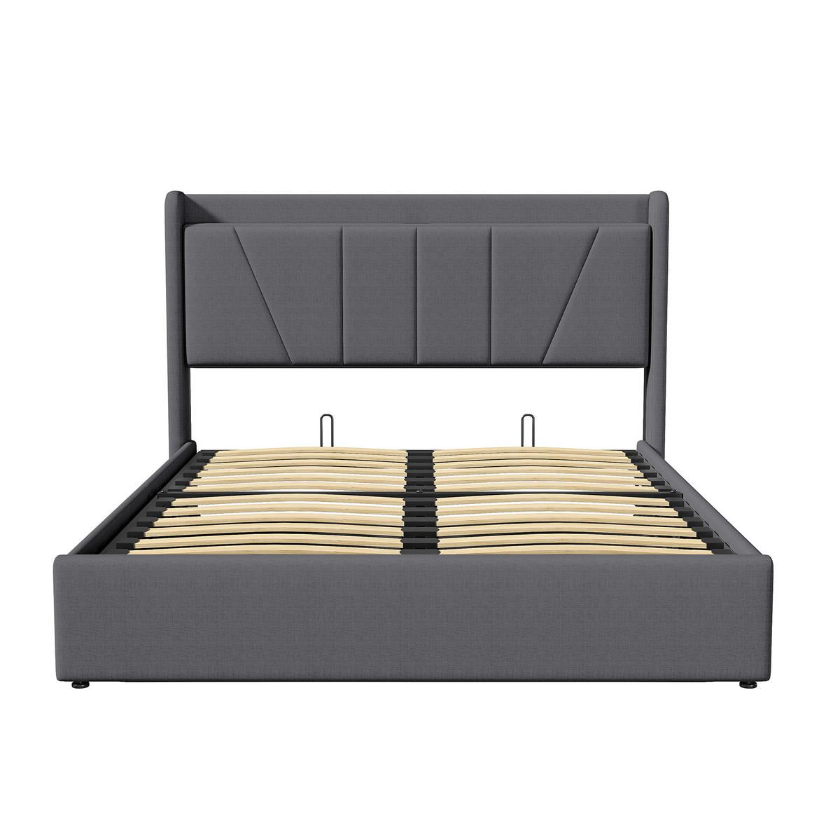 POLSTERBETT 140x200 cm, Grau, LED-Beleuchtung und USB - Grau, Textil/Metall (140/200cm)