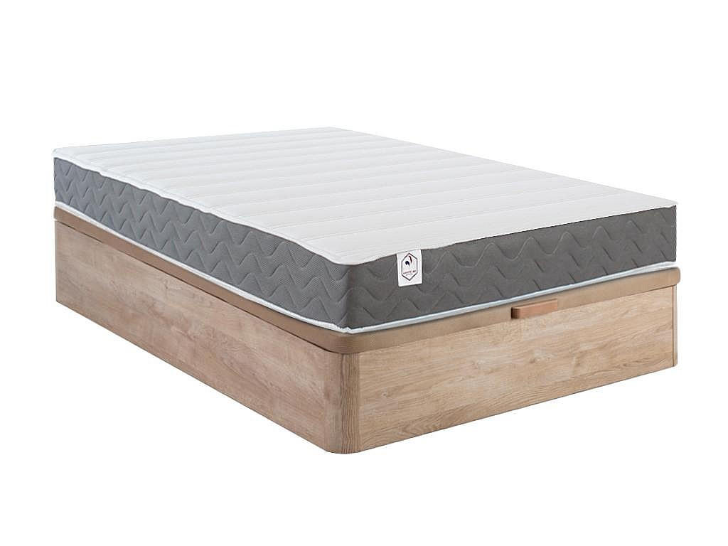 MATRATZE und Bettgestell mit Lattenrost und Bettkasten - 2 Personen - stoff - naturfarben hell Heaven - Weiß, Holz/Holzwerkstoff (140/200cm) - Vente-Unique