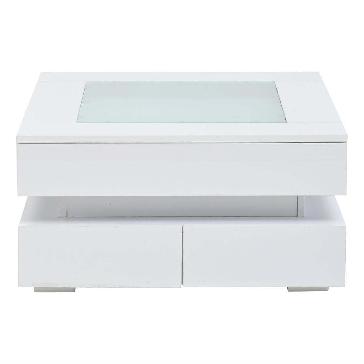 COUCHTISCH 70x70 cm Weiß Hochglanz mit Glasplatte & LED - Weiß, Holzwerkstoff (70/70/35cm) - Urban Meuble