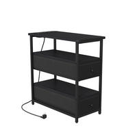 NACHTTISCH mit Ladestation & LED Beleuchtung - Schmaler Nachttisch mit offene Ablagen & 2 Schubladen - Schwarz - Schwarz, Holzwerkstoff (28/60.5/58cm) - DELFA