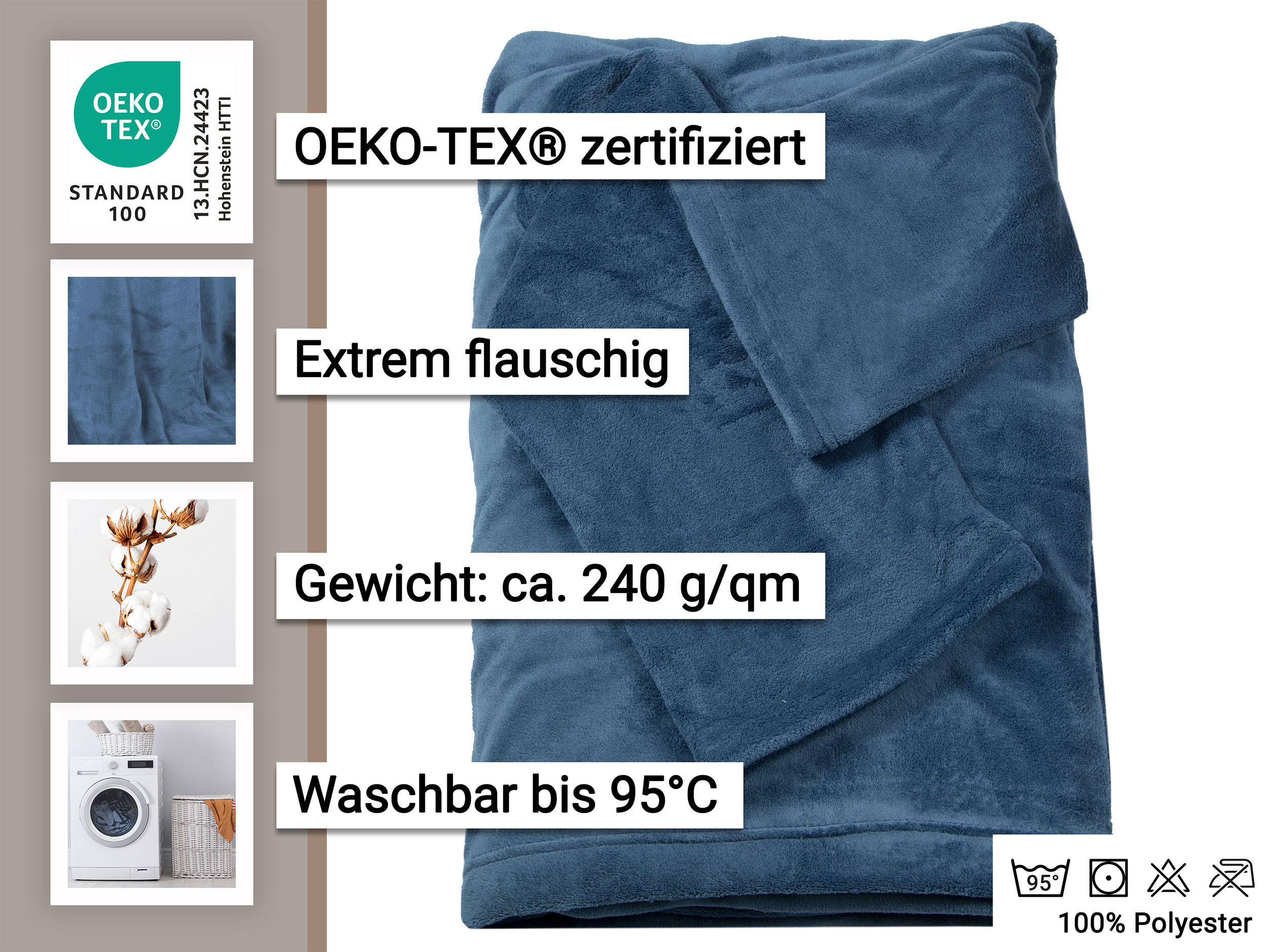 KUSCHELDECKE, 170x200 cm, 100% Polyester, Blau - Blaugrau, Textil (170/200cm) - Zollner