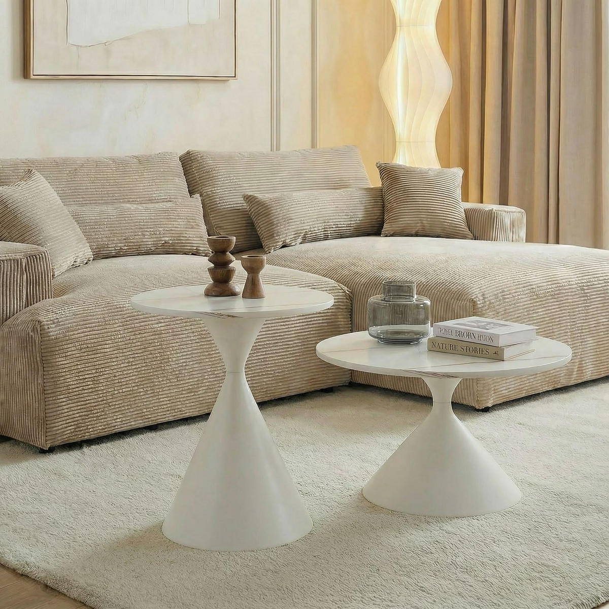 COUCHTISCHSET ISOMA 2er Set weiß - Weiß, Holzwerkstoff (70/70/40cm) - IDIMEX