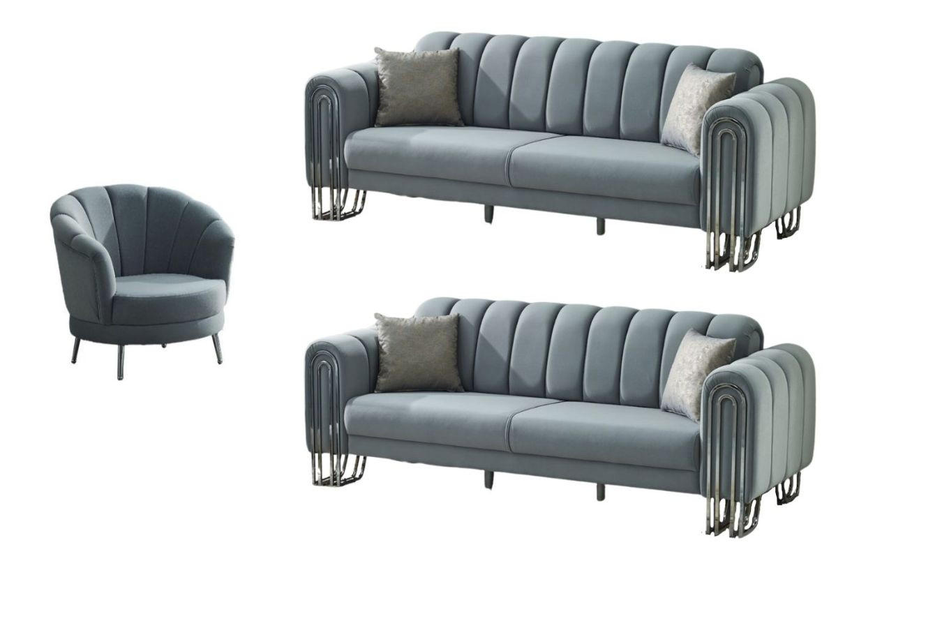 SITZGARNITUR Bloom Hellgrau Stellvariante:3+3+1 - Grau, Holz (235/85/90cm) - Villa Möbel