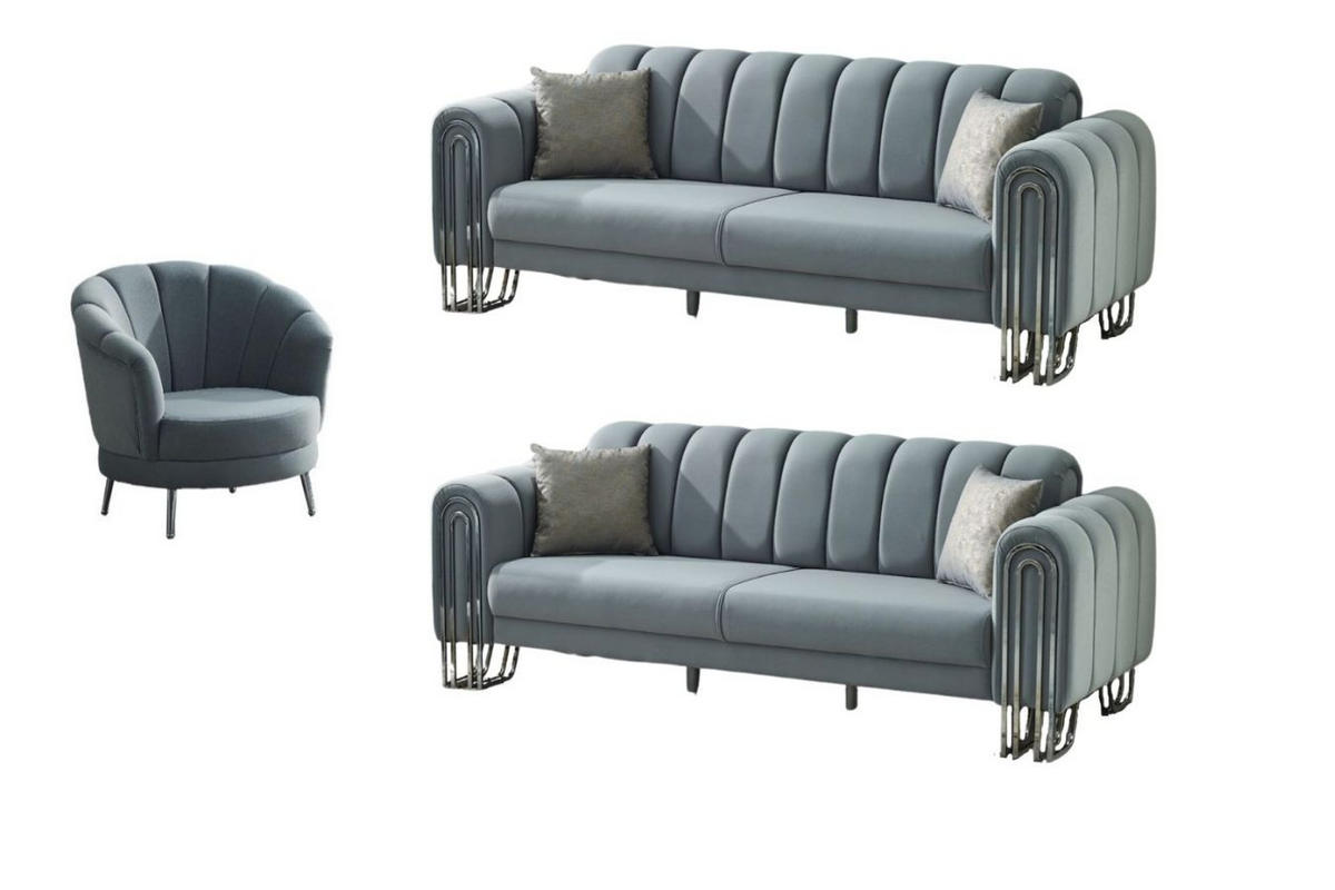 SITZGARNITUR Bloom Hellgrau Stellvariante:3+3+1 - Grau, Holz (235/85/90cm) - Villa Möbel