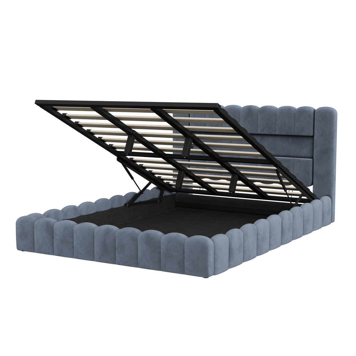 POLSTERBETT Bogen-Design 180/200 cm mit Gaslift-Bettkasten & USB Samtoptik Grau - Grau, Textil (180/200cm) - Creahappy