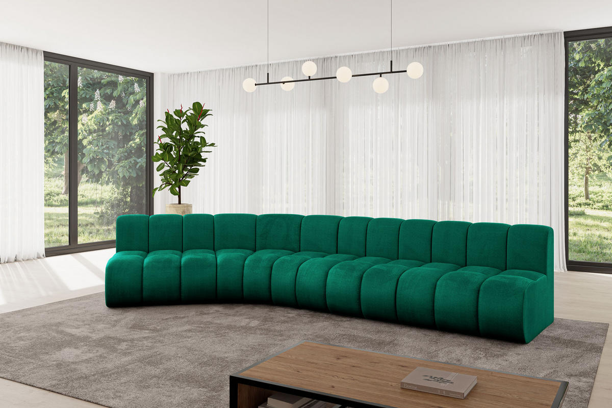 ECKSOFA modulares Sofa Montra-L2 - 381x174x70 cm Grün - Dunkelgrün, Holzwerkstoff/Textil (381/174cm) - ALTDECOR