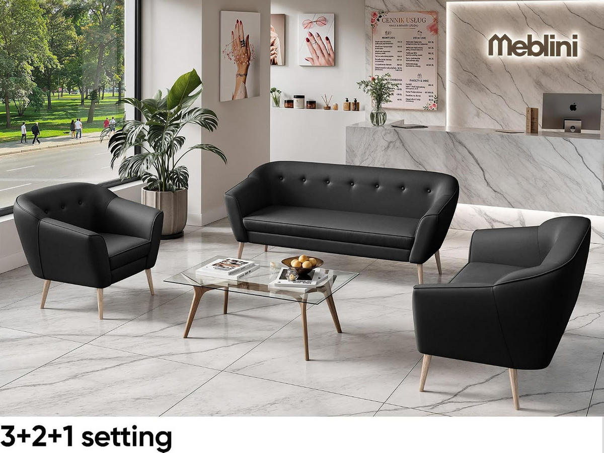 SOFA Doris (3-Sitzer) - Buchefarben/Schwarz, Holzwerkstoff/Buchenholz (180/75/74cm) - Meblini