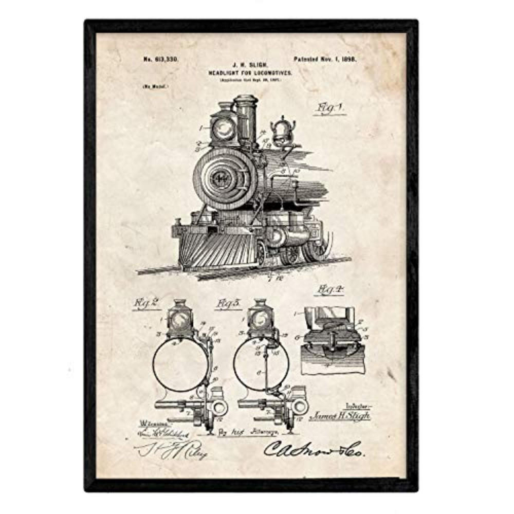 POSTER Lokomotive Lampe Patent A3 Rahmenlos - Klar, Papier (29.7/5/42cm) - Nacnic