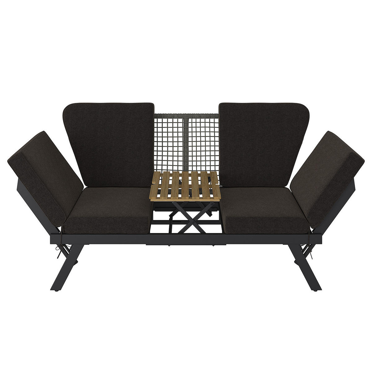 LOUNGESOFA - Stahl / Polyester - Anthrazit - Anthrazit/Braun, Holz/Textil (176/83/75cm) - home24