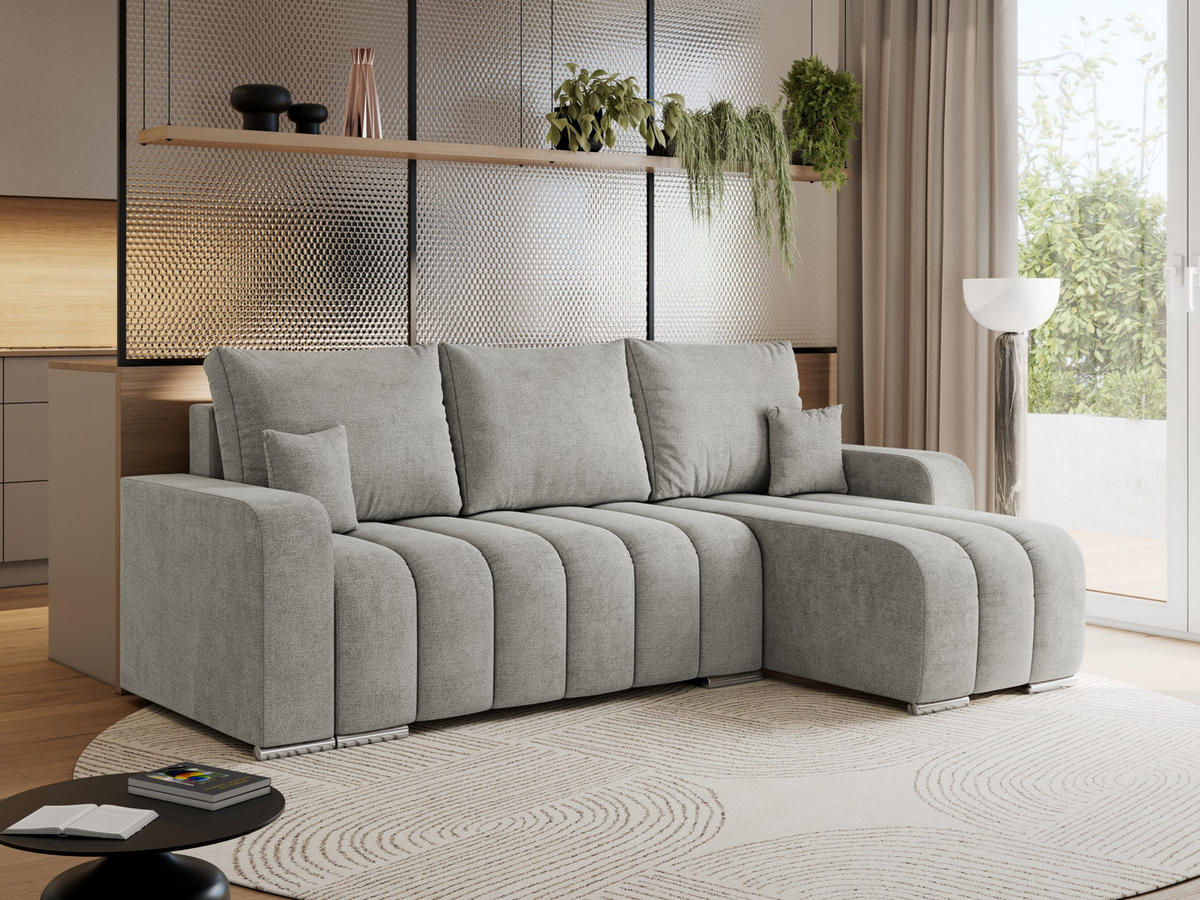 ECKSOFA KIRASSO L Hellgrau Stukture - Hellgrau/Grau, Textil (245/147cm) - MKS