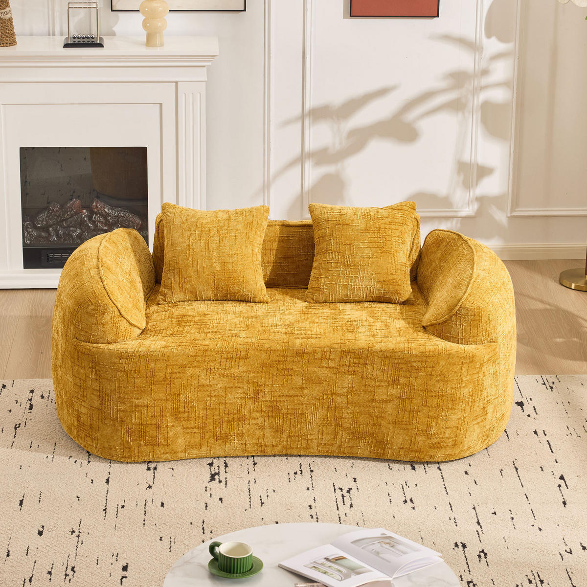 2-SITZER Sofa gebogen mit Armlehnen, ergonomischer Komfort und fertig montiert, Gelb - Gelb, Kunststoff (87/70/170cm) - Modfu