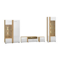 WOHHNZIMMER-SET Adagio weiß Hochglanz / Eiche castello 4-teilig - Weiß Hochglanz/Weiß, Holz/Holzwerkstoff (367/196/42cm) - Feldmann-Wohnen