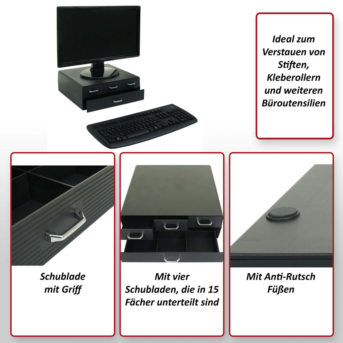 MONITORERHÖHUNG Schwarz - Schwarz, Kunststoff (31/34/13cm) - MCW