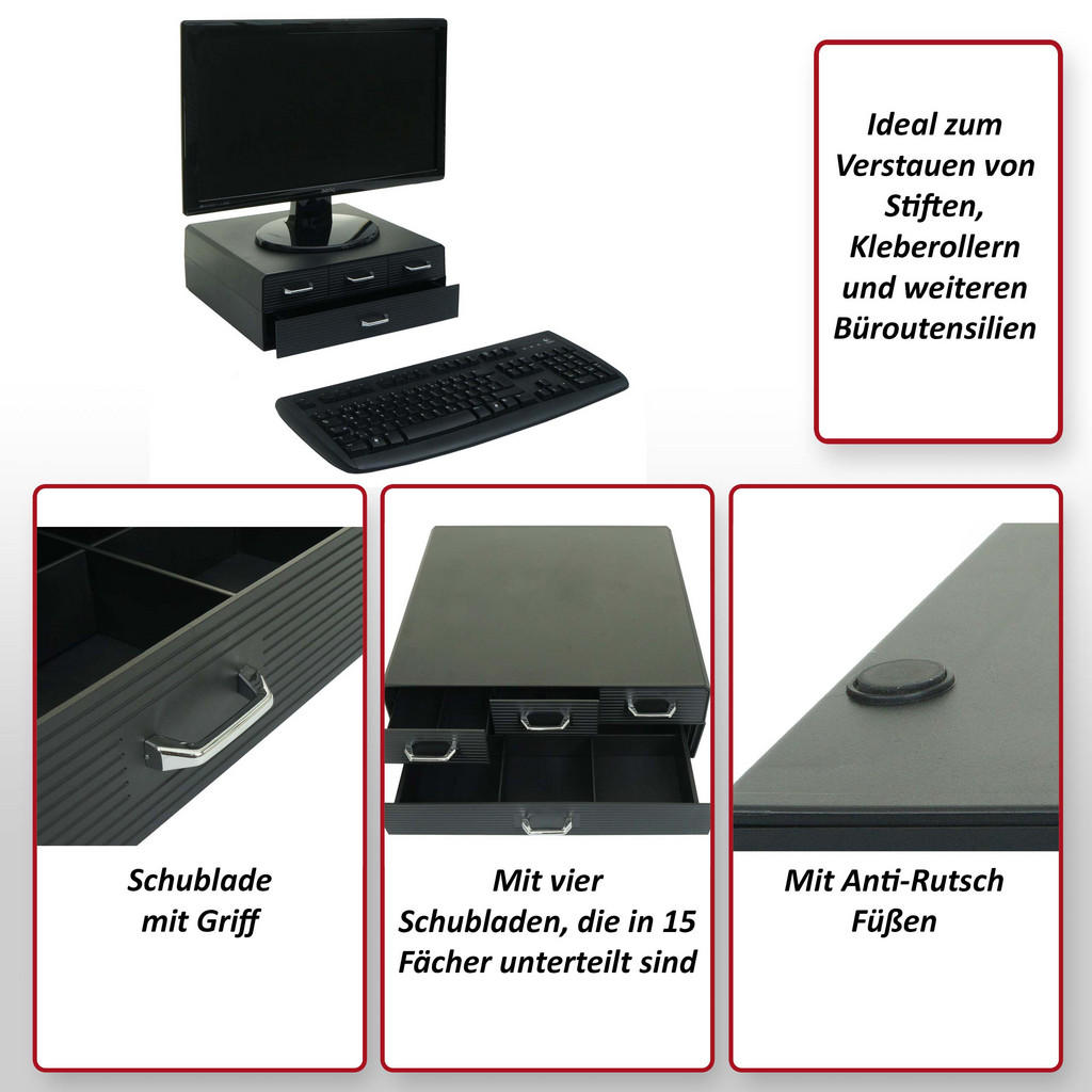 Thumbnail - MCW Monitorerhöhung, Schwarz, Kunststoff, 34x13x31 cm, Arbeitszimmer, Schreibtische